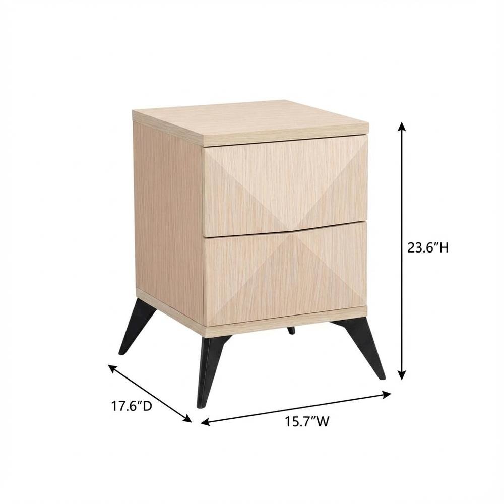 Two-Tone Light Brown, Black Wood Nightstand, 2 Drawers, Mid-Century Style