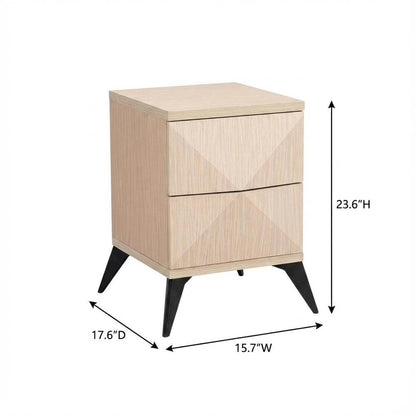 Two-Tone Light Brown, Black Wood Nightstand, 2 Drawers, Mid-Century Style