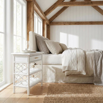 Rattan Nightstand with Coastal Style and White Leg Finish