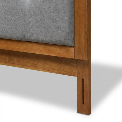 Dark Grey Fabric Upholstered Headboard with Button Tufting Rubberwood Frame