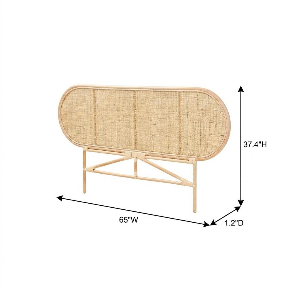Brown Genuine Rattan Queen Size Headboard, Bohemian Style, Standalone Design