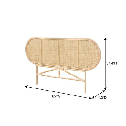 Brown Genuine Rattan Queen Size Headboard, Bohemian Style, Standalone Design
