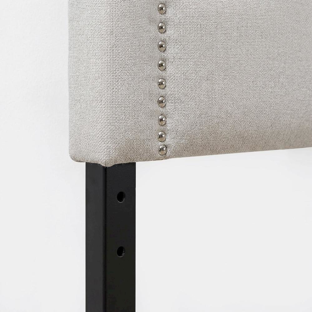 Grayish Beige Fabric Full Size Headboard with Foam Padding and MDF Frame