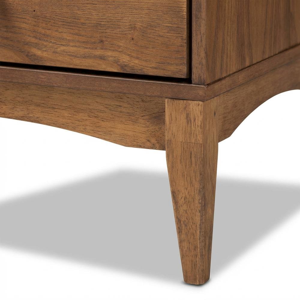 Mid-Century Modern Ash Walnut Finish Nightstand with 2 Drawers, Rubberwood Frame