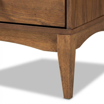 Mid-Century Modern Ash Walnut Finish Nightstand with 2 Drawers, Rubberwood Frame