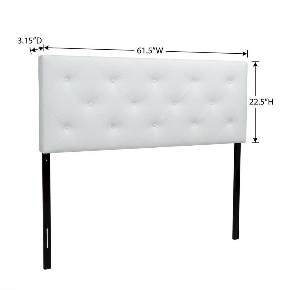 White Faux Leather Upholstered Headboard, Foam Padding, Contemporary Design