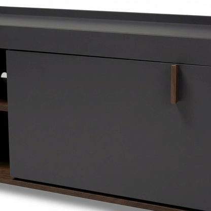 Gray and Walnut Two-Tone Wood TV Stand with Contemporary Style