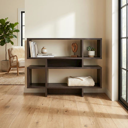 Brown modern bookshelf with 4 shelves, engineered wood, transitional style