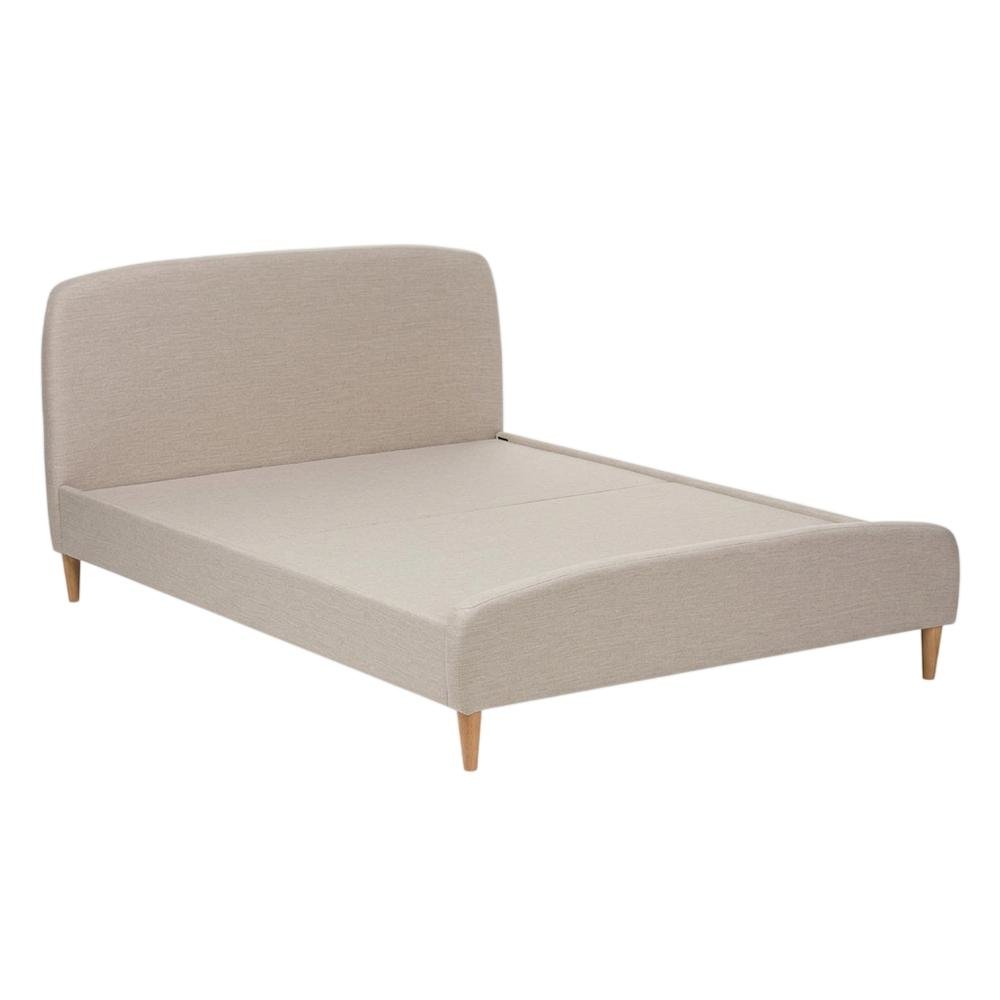 Light Beige Fabric Upholstered Queen Platform Bed with Mid-Century Style