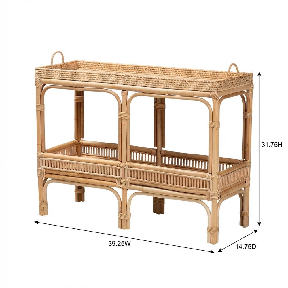Natural Brown Rattan Console Table with Modern Bohemian Style