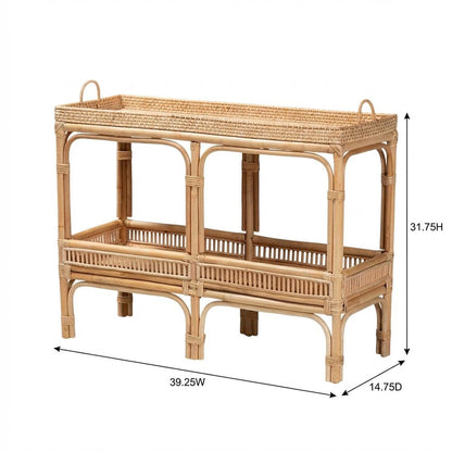 Natural Brown Rattan Console Table with Modern Bohemian Style