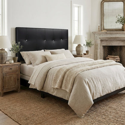 Full Black Faux Leather Headboard with PU Foam Padding and Wood Frame