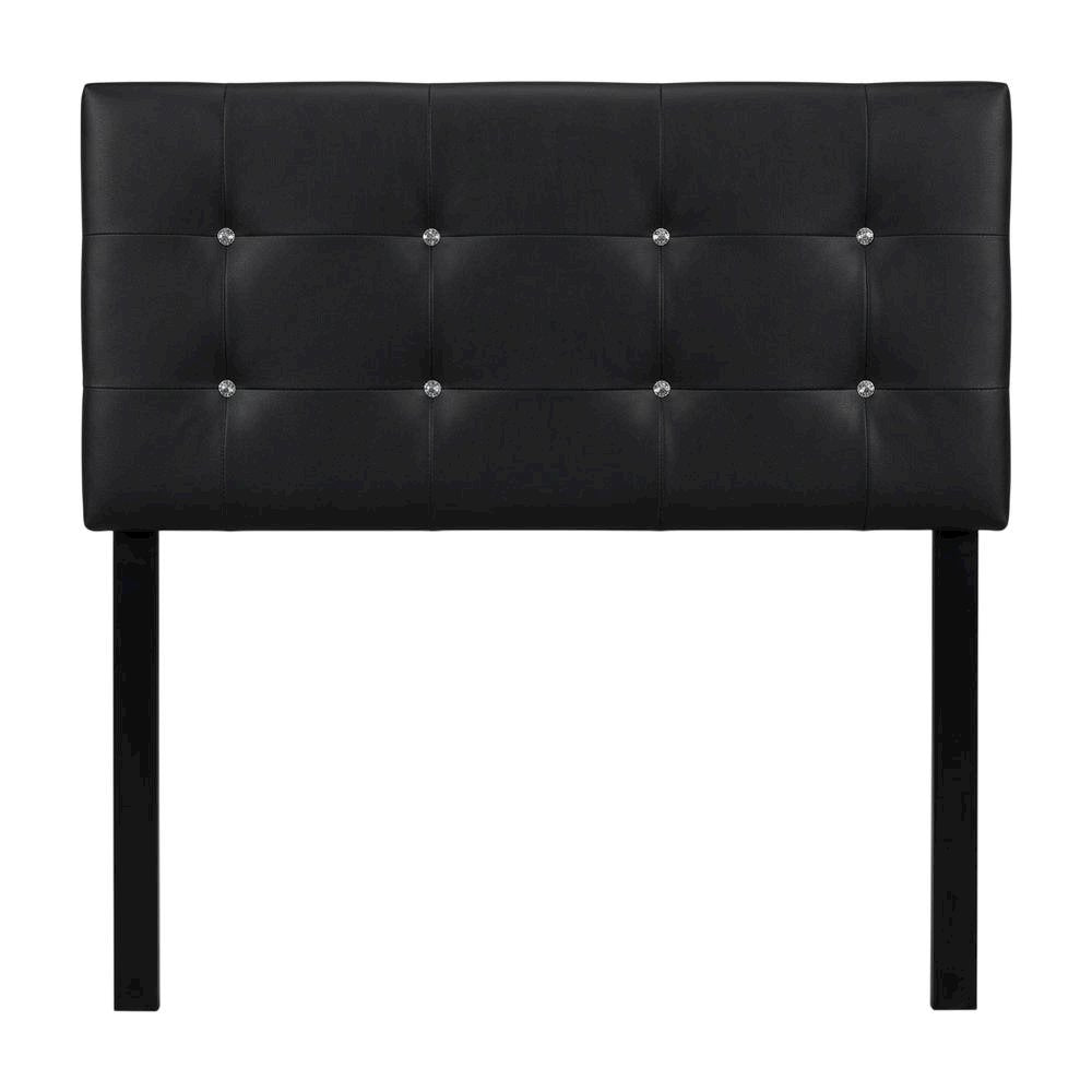 Queen Black Headboard with Faux Crystal Buttons and Contemporary Style