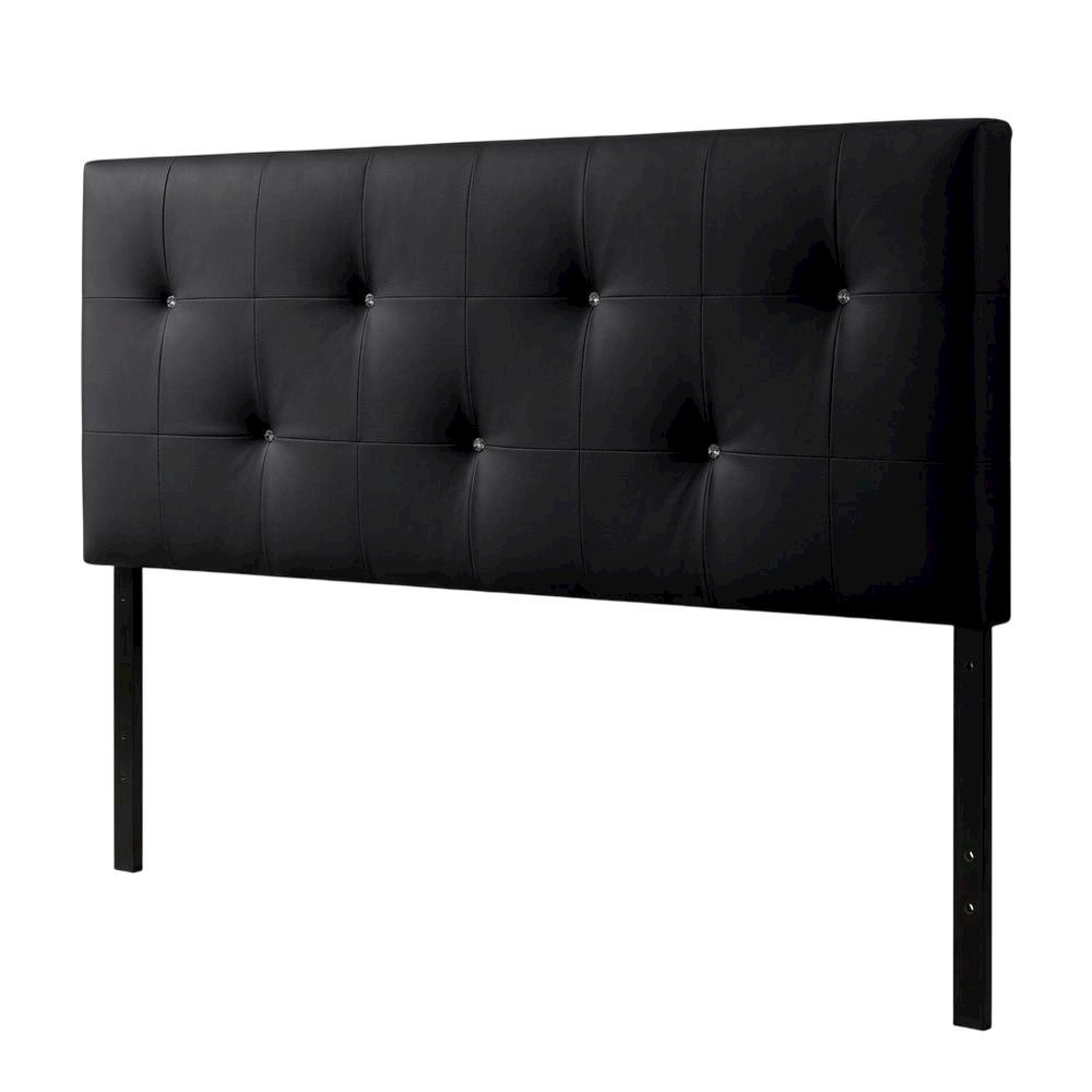 Queen Black Headboard with Faux Crystal Buttons and Contemporary Style