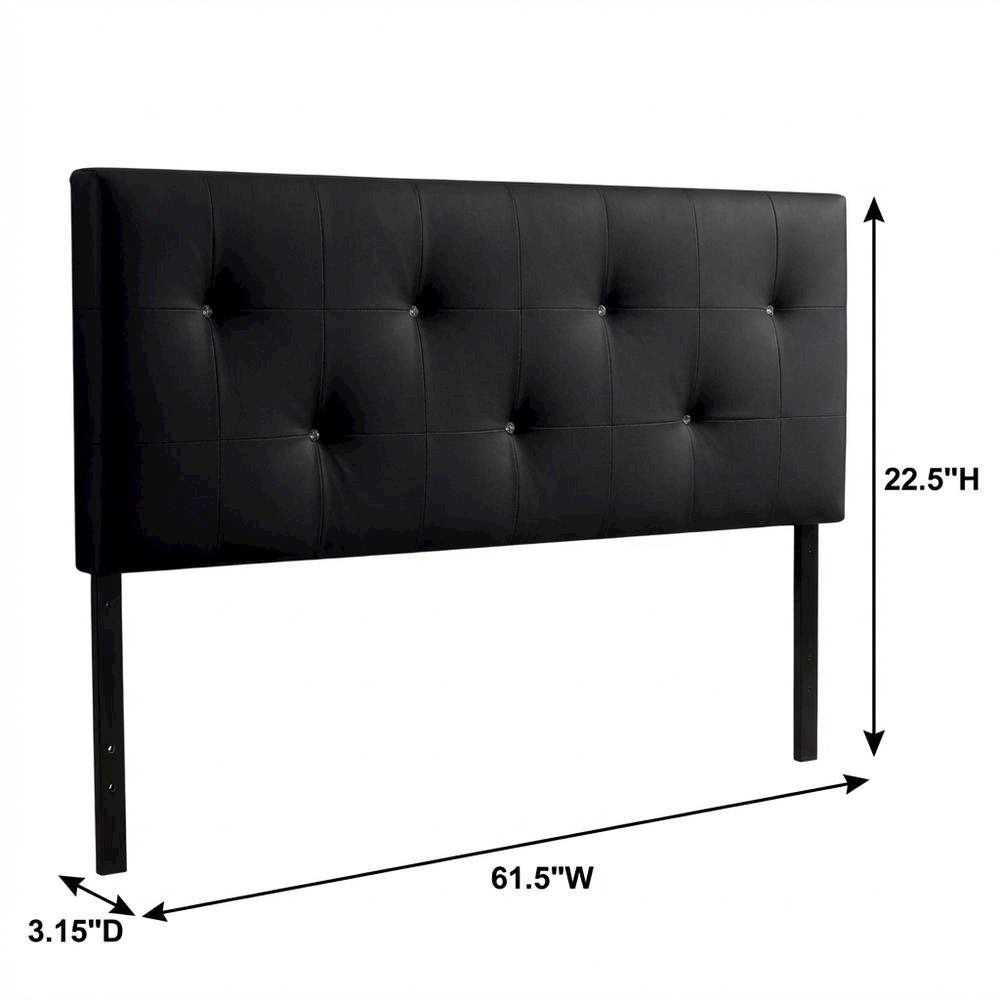 Queen Black Headboard with Faux Crystal Buttons and Contemporary Style