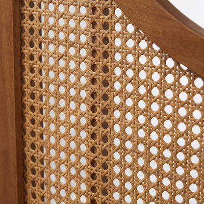 Rubber Wood Headboard in Ash Walnut Finish with Synthetic Rattan Panel