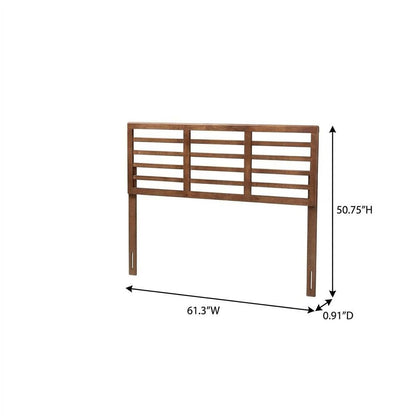 Walnut Brown Rubberwood Queen Headboard with Open Slat Design Mid-Century Style