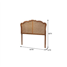 Ash Walnut Wood Queen Headboard with Rattan Panel and Traditional Design