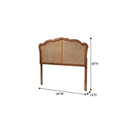 Ash Walnut Wood Queen Headboard with Rattan Panel and Traditional Design