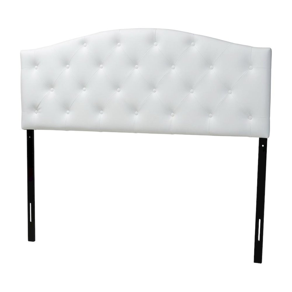 White Faux Leather Headboard, Full Size, Upholstered Button-Tufted, Scalloped