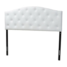 White Faux Leather Headboard, Full Size, Upholstered Button-Tufted, Scalloped