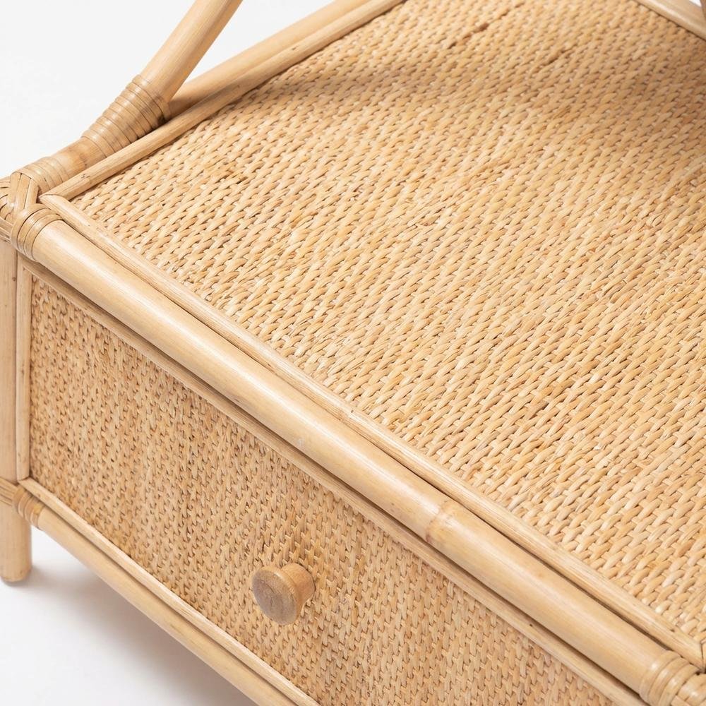 Brown Rattan Nightstand with 1 Drawer and Bohemian Style