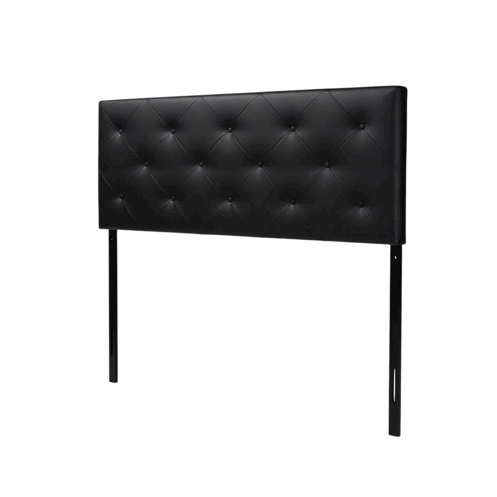 Black Faux Leather Queen Upholstered Headboard with Foam Padding and Wood Frame