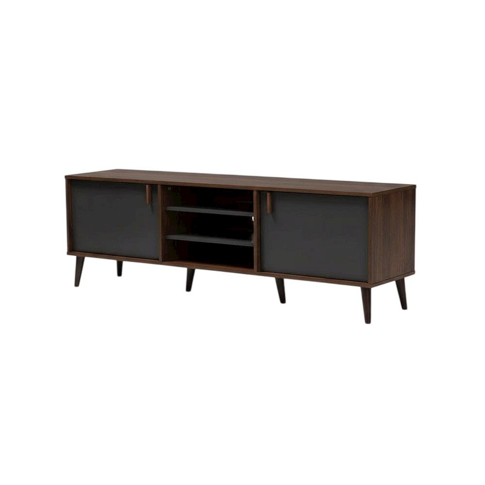 Mid-Century Modern Brown and Dark Grey TV Stand with Particle Board Finish