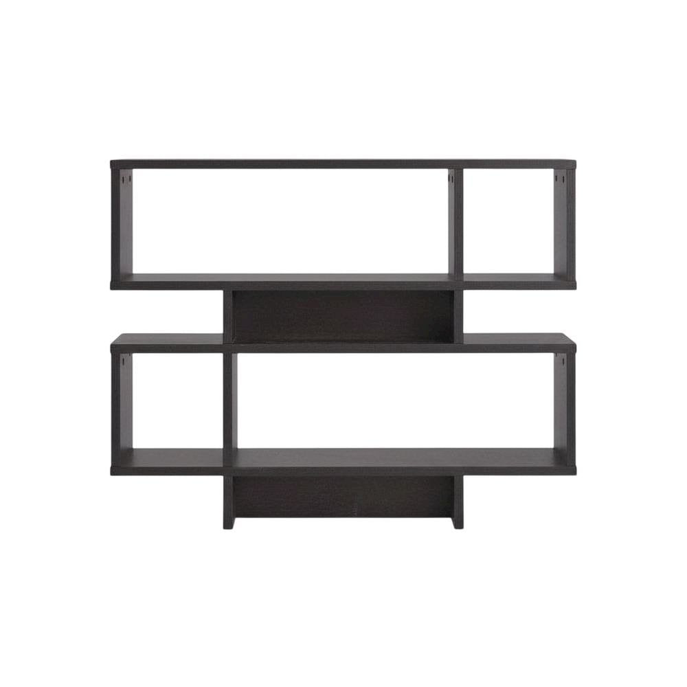 Brown modern bookshelf with 4 shelves, engineered wood, transitional style
