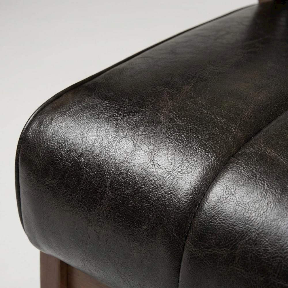 Black Faux Leather Scandinavian Lounge Chair with Wooden Frame