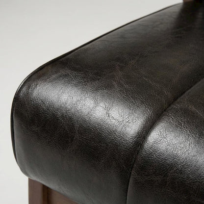 Black Faux Leather Scandinavian Lounge Chair with Wooden Frame