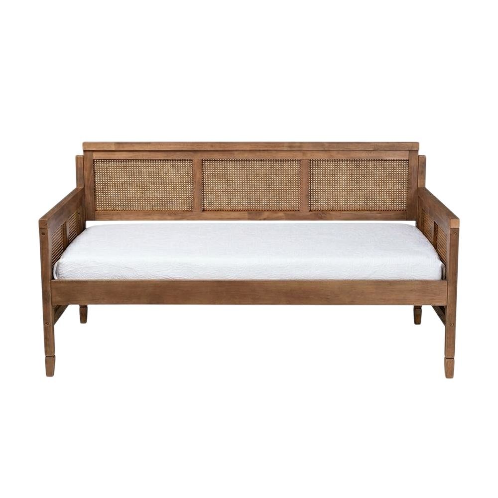 French Provincial Ash Walnut Daybed with Synthetic Rattan Frame