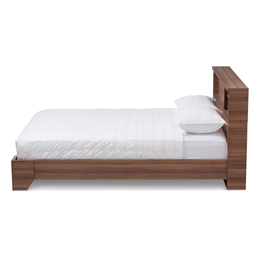 Vanda Modern and Contemporary Two-Tone Walnut and Black Wood Queen Size Platform Bed