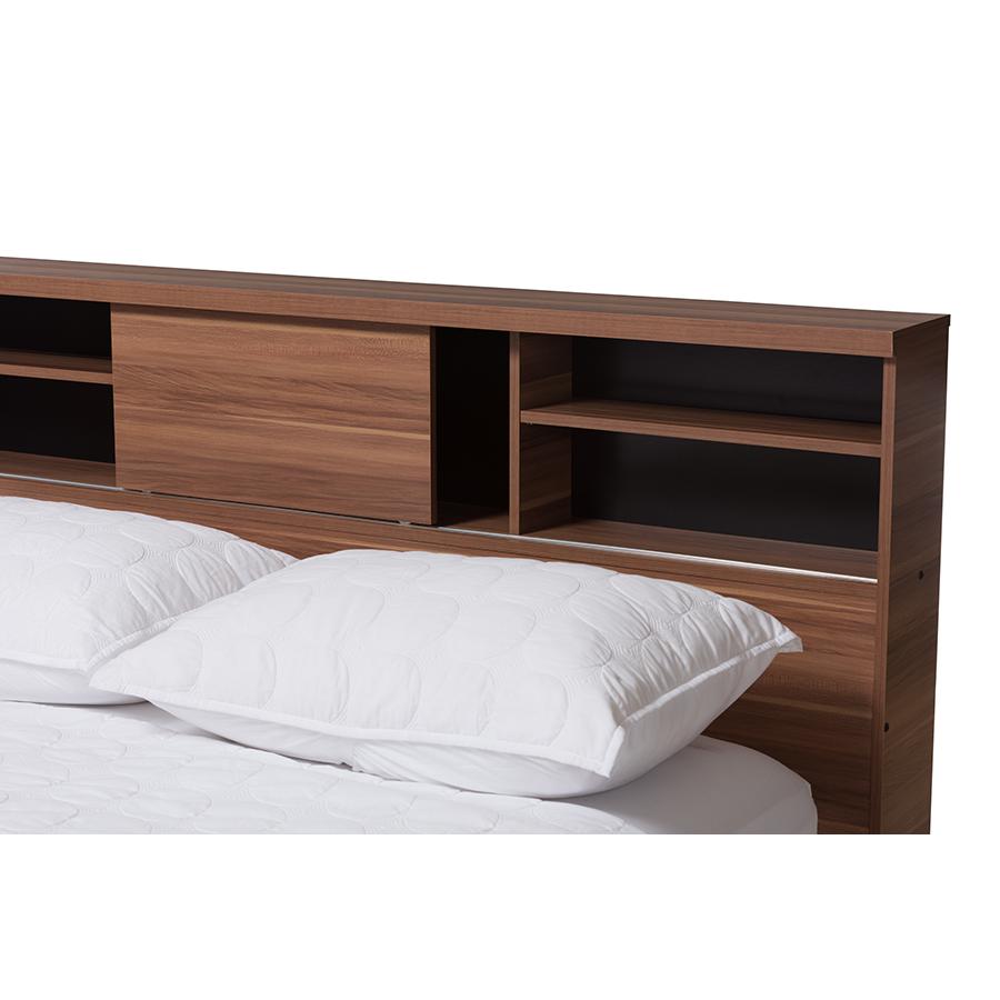 Vanda Modern and Contemporary Two-Tone Walnut and Black Wood Queen Size Platform Bed