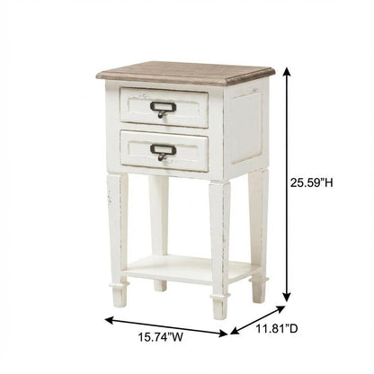 Distressed Finish Wood Nightstand in Weathered Oak, White Wash, Provincial Style