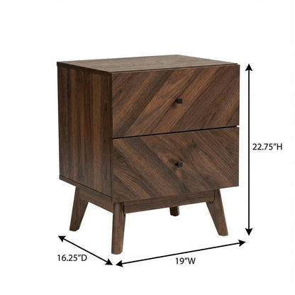 Walnut Finish Mid-Century Modern Nightstand with 2 Drawers and Mdf Frame