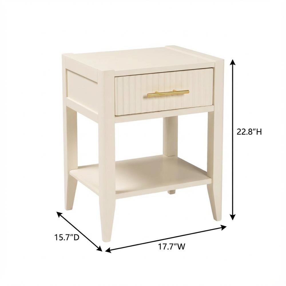 Ivory Wood Nightstand with Single Drawer for Bedroom Decor