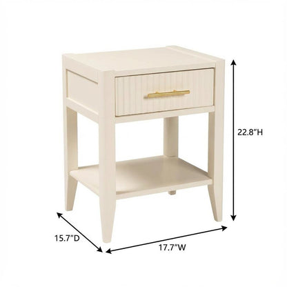 Ivory Wood Nightstand with Single Drawer for Bedroom Decor