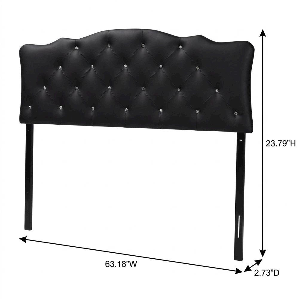 Black Faux Leather Queen Headboard, Button-Tufted Upholstery, Scalloped Design