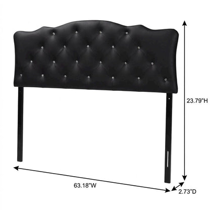 Black Faux Leather Queen Headboard, Button-Tufted Upholstery, Scalloped Design