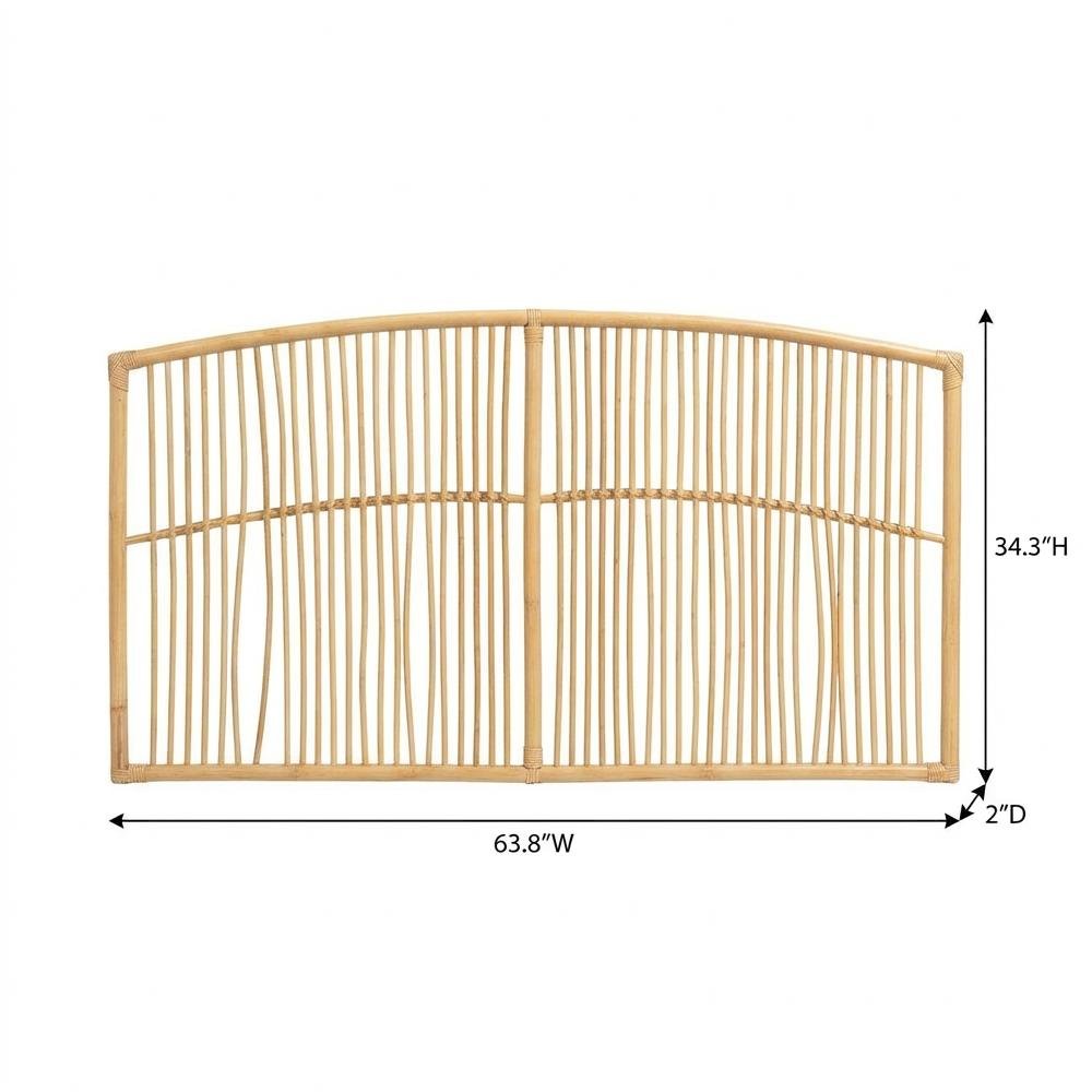 Brown Rattan Wall-Mount Queen Headboard, Bohemian Style, Non-Tufted Design