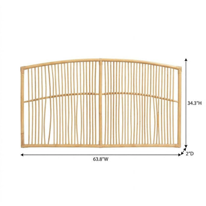 Brown Rattan Wall-Mount Queen Headboard, Bohemian Style, Non-Tufted Design