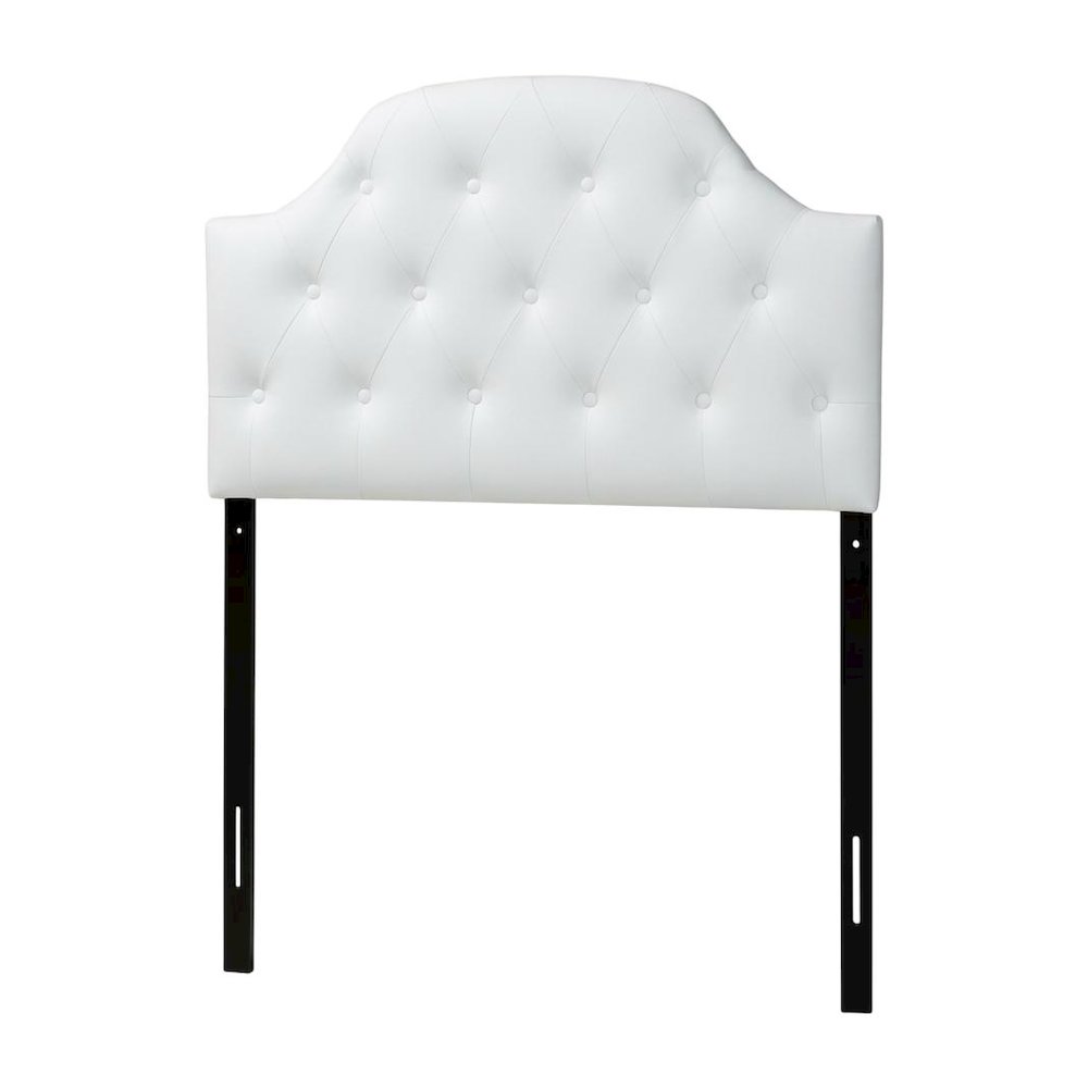 White Faux Leather Twin Headboard with Button-Tufted Detail and Scalloped Design