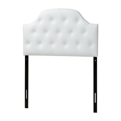 White Faux Leather Twin Headboard with Button-Tufted Detail and Scalloped Design