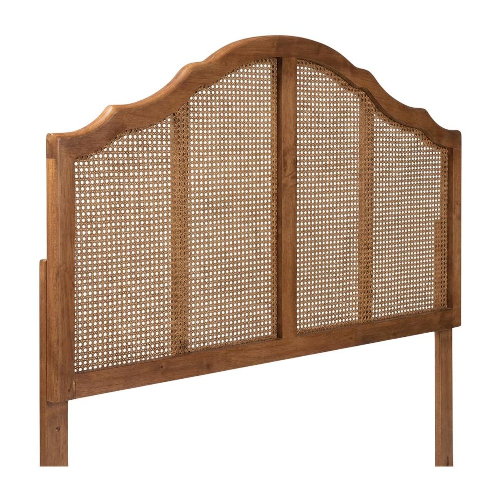 Brown Synthetic Rattan Queen Headboard with Rubberwood Frame and Wood Legs