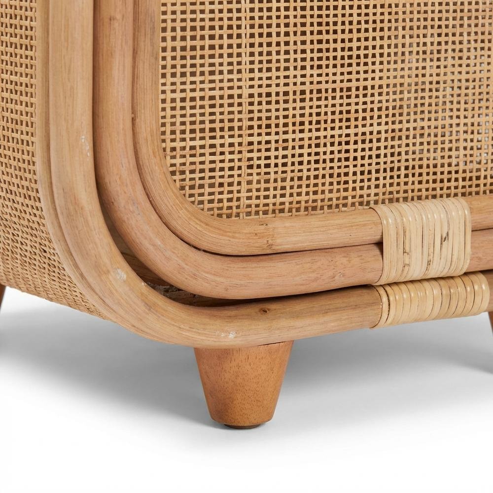 Bohemian Rattan and Mahogany Nightstand with Elegant Finish