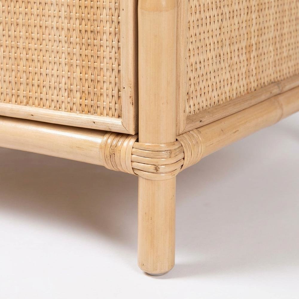 Brown Rattan Nightstand with 1 Drawer and Bohemian Style
