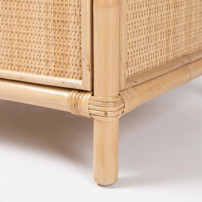 Brown Rattan Nightstand with 1 Drawer and Bohemian Style