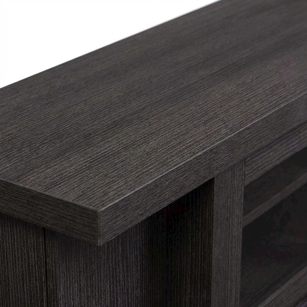 Contemporary Brown Wood TV Stand with Glass Doors and Elegant Finish