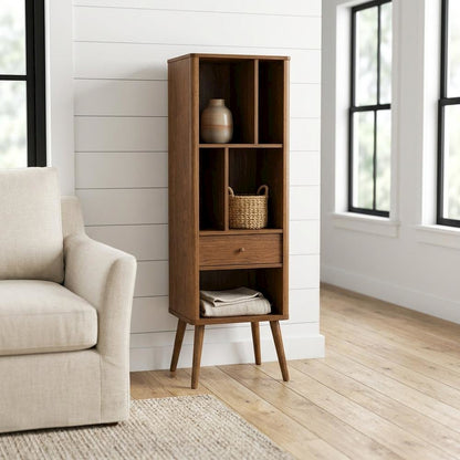 Brown 1-Drawer Sideboard Storage Cabinet with Mid-Century Design